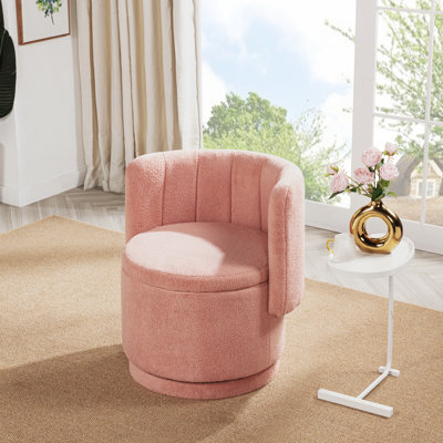 Fauteuil pivotant à 360 degrés avec espace de rangement, convenant à la chambre à coucher et au salon (rose)