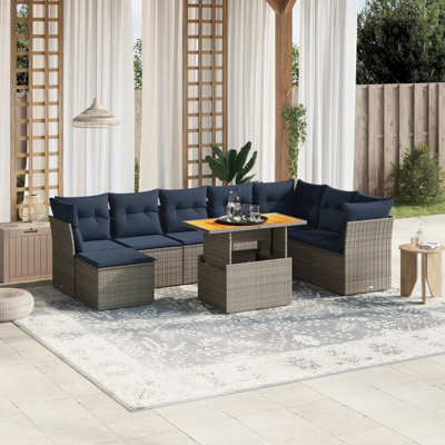 Ensemble de canapé de patio 9 pièces avec coussins en rotin de polyester