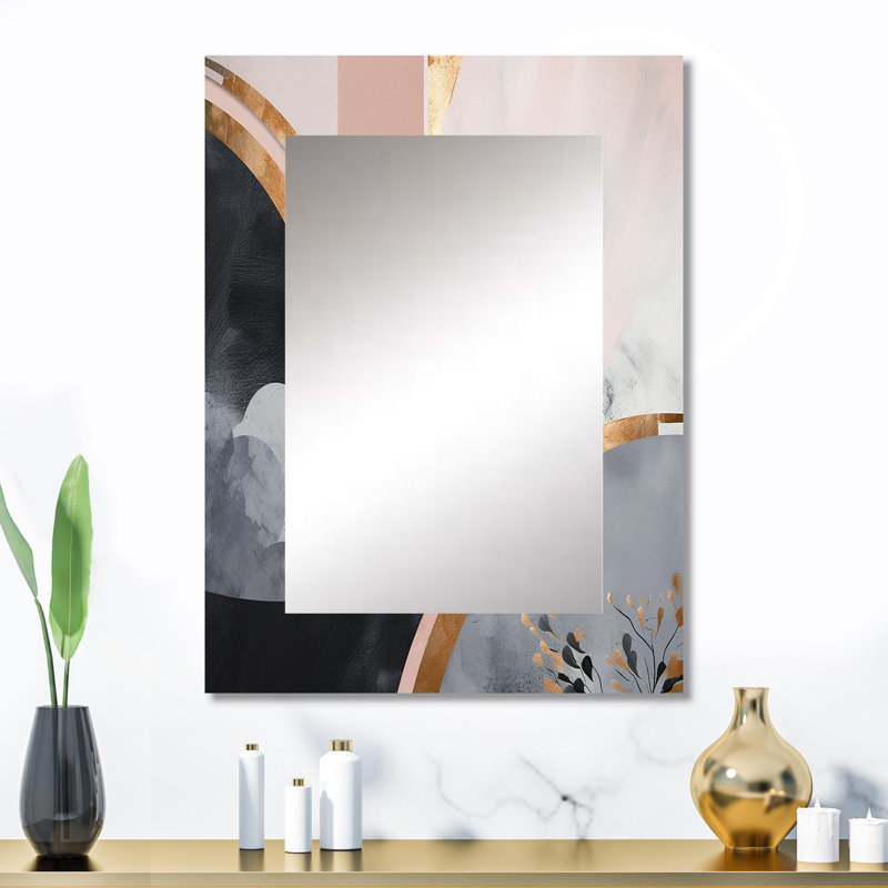 Rose doré dévoilant Reverie IV - miroir floral, miroir mural décoratif traditionnel, impression d'art en métal, 32 po x 24 po