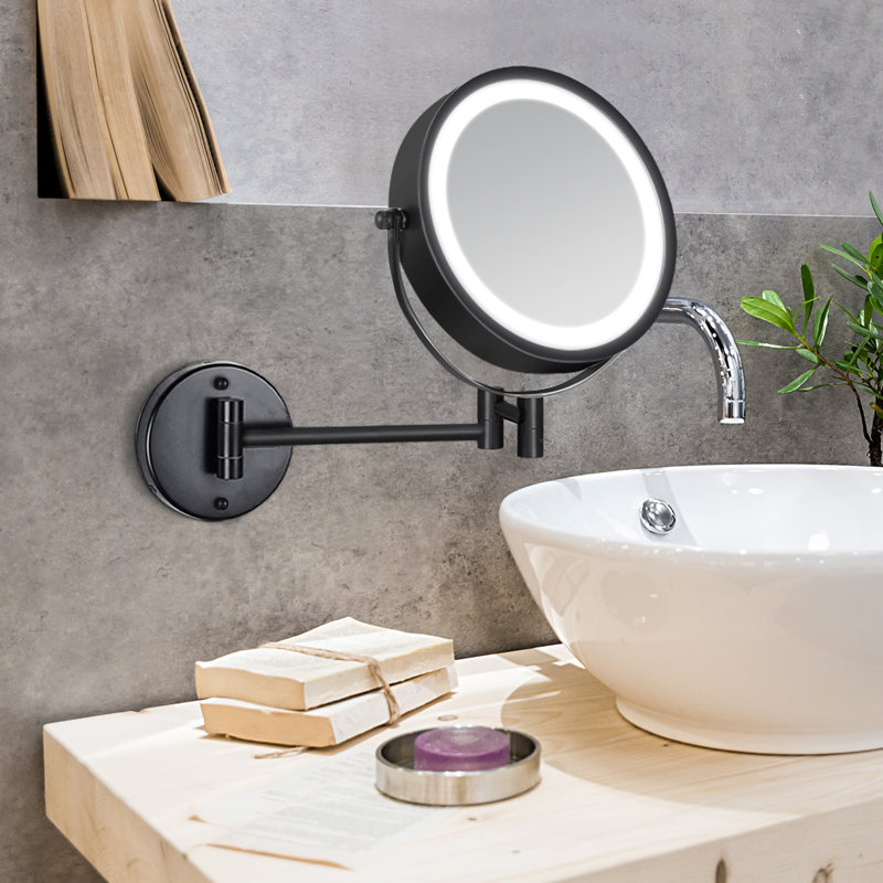 8.5" Wall-Mounted Double Sided Lighted Wall-Mounted Mirror - Matte Black, Premium Brass Construction, Installation Hardware Included