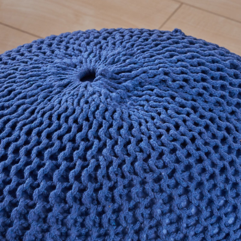 Pouf tricoté en coton, bleu marine