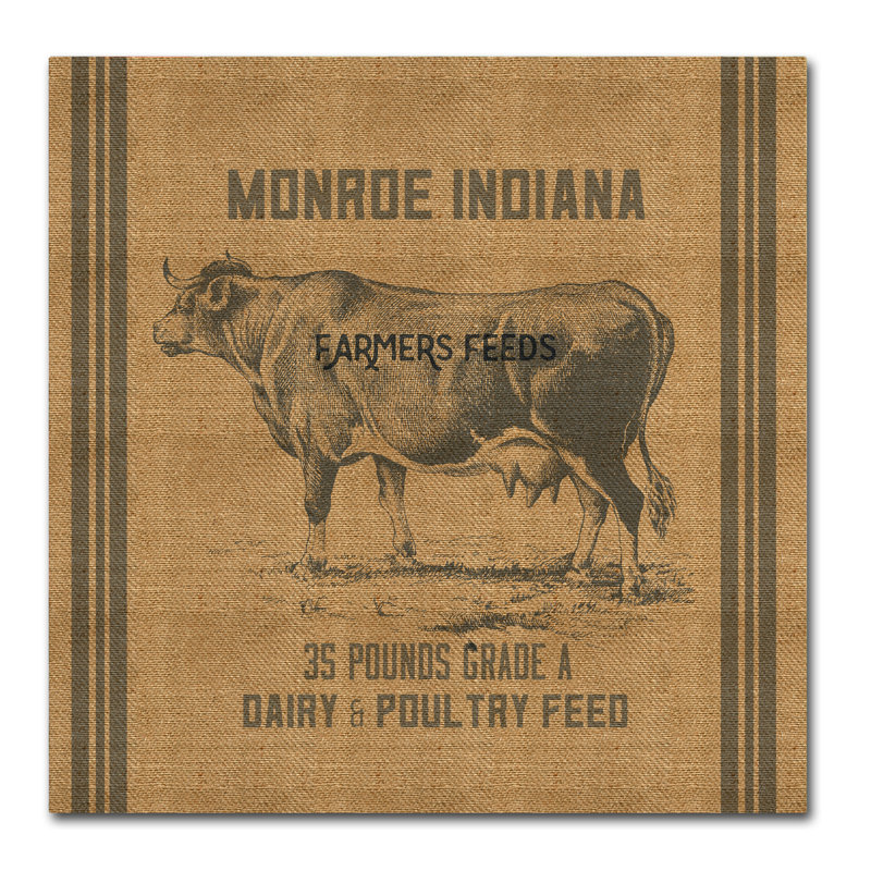 « cow feed sack », affiche rétro sur toile tendue, H 14 po x l 14 po