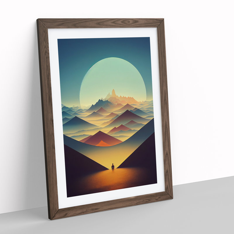 Abstract Art Mountain Sunset No.3 - Framed Print, 46cm H x 34cm W, Walnut