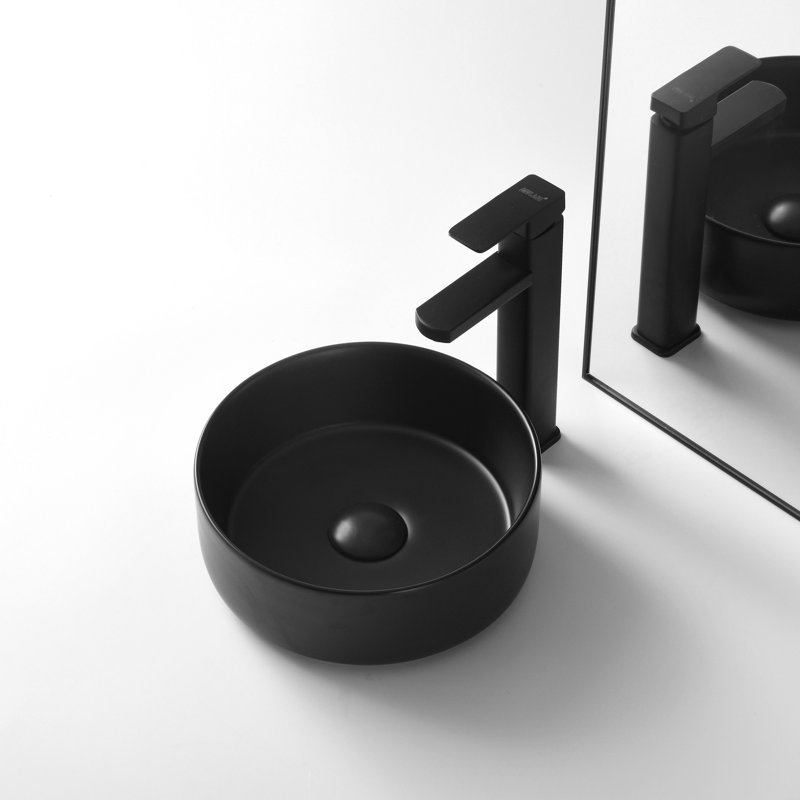 Ensemble de lavabo de salle de bain rond en céramique Classic 11 11/16 po de hauteur 4 1/8 po avec adorable boîte à savon et drain de 1 1/4 po - idéal pour les petites salles de bain