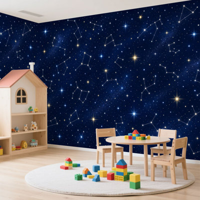 Papier peint adhésif auto-adhésif espace ciel céleste sans soudure constellations planètes planètes papier auto-adhésif amovible contact mural pour salon chambre à coucher H 100 po x l 144 po