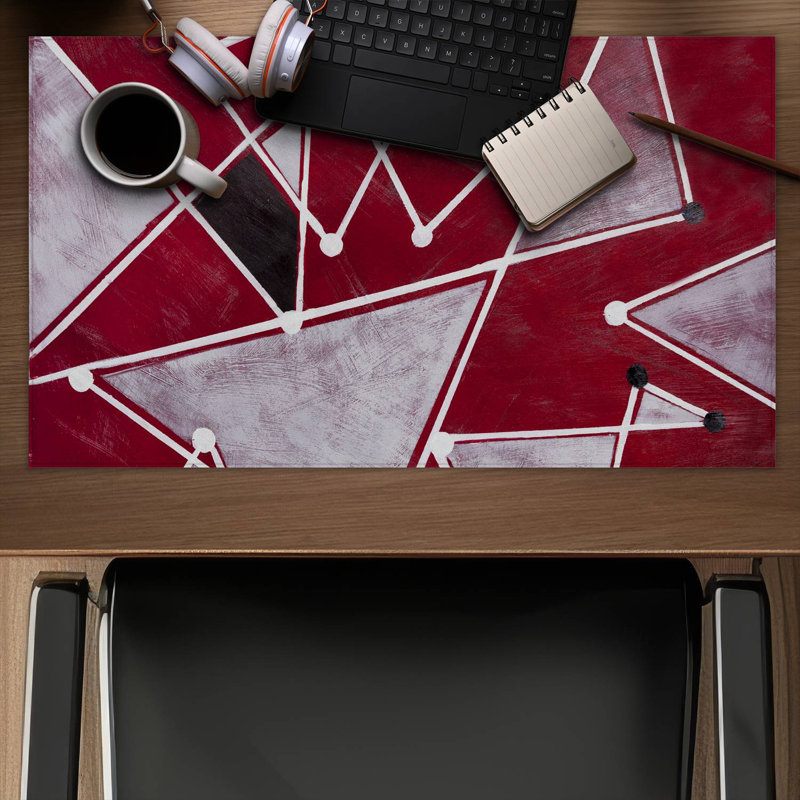 White triangles on red background - 14.00"x24.25" Desk mat