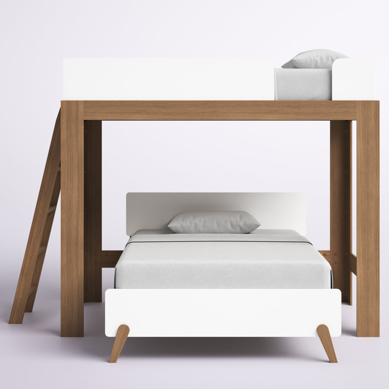 Ambur Solid Wood L-Shaped Bunk Beds by Isabelle & Max, Twin over Full, White/Brown