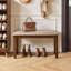 Banc de salle à manger en bois massif avec coussin en tissu gris Tech, tabouret d'entrée de ferme pour chambre à coucher et salon