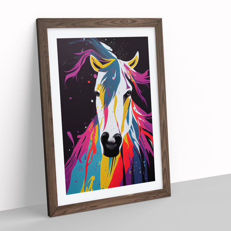 Horse Paint Splash No.4 Abstract - Single Picture Frame Painting, 46cm H x 34cm W x 2cm D, Walnut