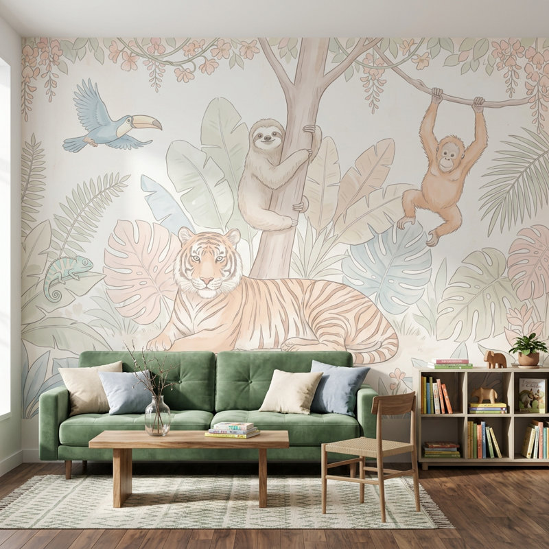 Décoration murale amovible en forme de jungle tropicale, 100 po x 96 po, Non tissé