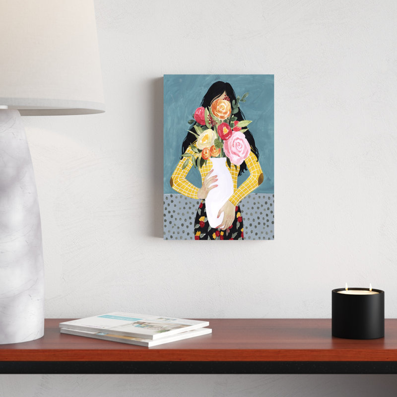 «Flower Vase Girl II», peinture sur toile, H 12 po x l 8 po