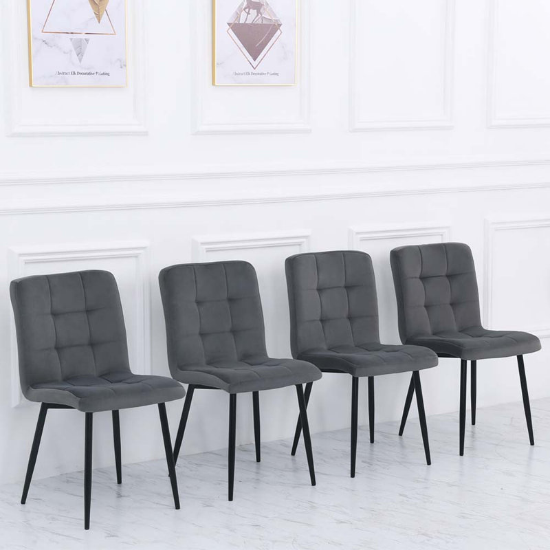 Barryton Set of 4 Contemporary Frosted Velvet Dining Chairs with Metal Legs, Grey