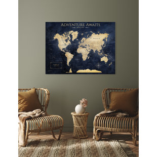 World Map Canvas Painting for Wall Decor, Pinnable World Map to Mark Travels, Large World Travel Map Print for Home, Office, Study, and RV, Ready to Hang