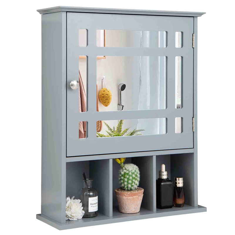 480mm W 600mm H Wall Mounted Required Framed Medicine Cabinet With Mirror And Adjustable Shelf, Grey