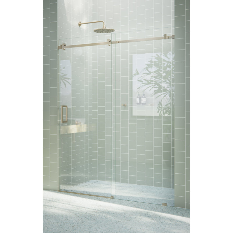 Astro 52 - 56 in. x 78 in. Fully Frameless Glass Sliding Shower Door, Brushed Bronze