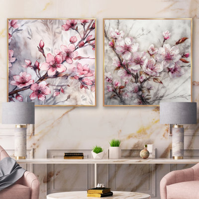 Pink Blooming Cherry Blossom - Tree Cherry Blossom Square Collage Set Of 2