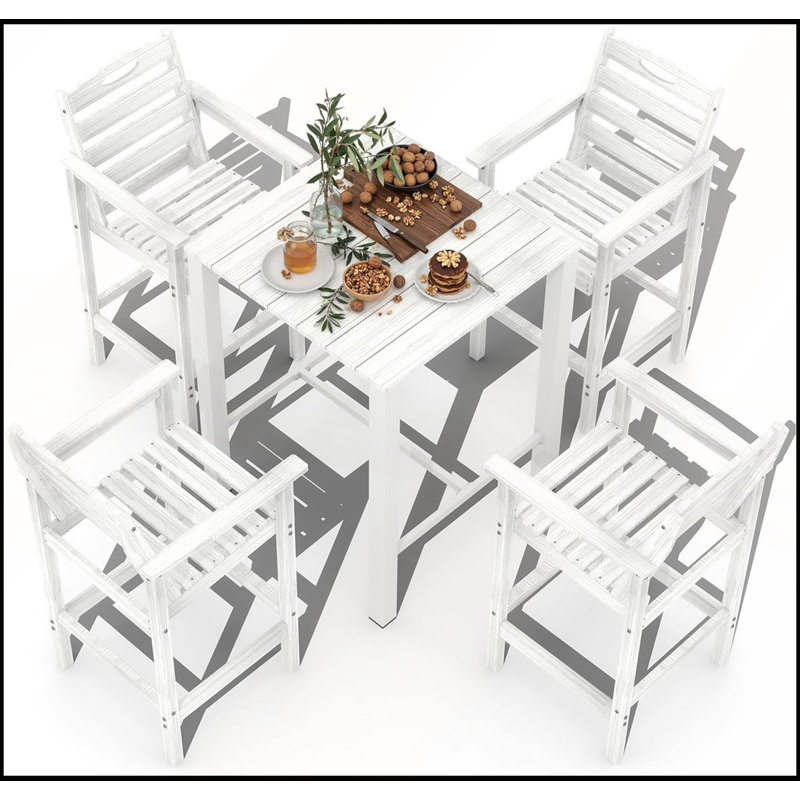 Ensemble de table et de chaises de bar de style Adirondack en PEHD (5 pièces), résistant aux intempéries, idéal pour terrasse, jardin, balcon ou piscine.