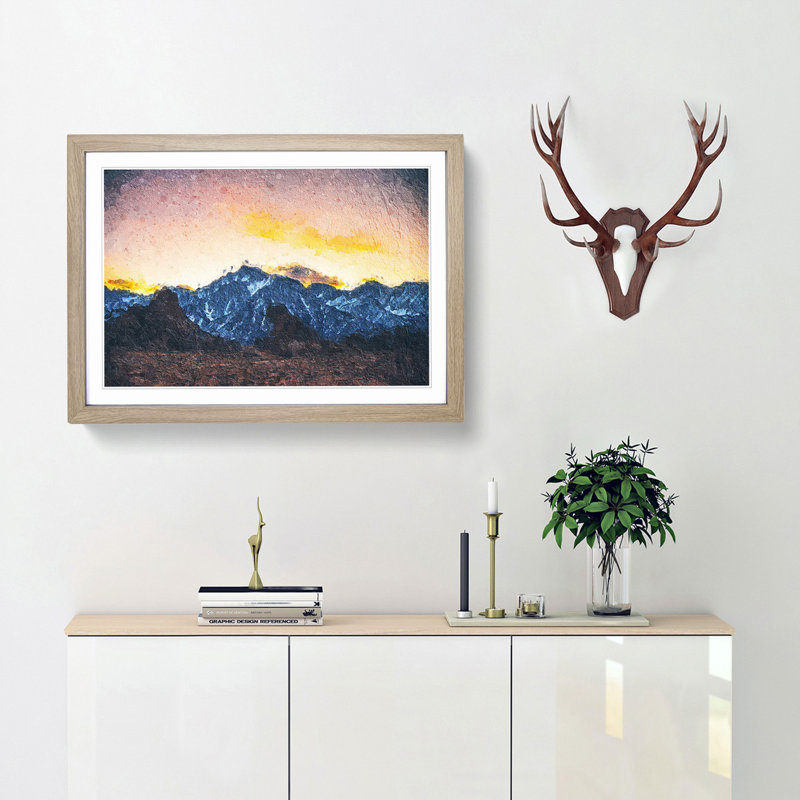 Pink Sky over the Mountain Top - Picture Frame Painting Print, 48cm H x 65cm W x 2cm D, Oak Framed