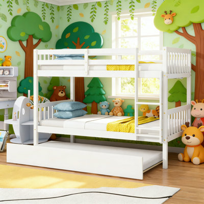 Twin Over Twin Solid Wood Bunk Bed With Trundle&Ladder, Convertible Into Twin Size Beds