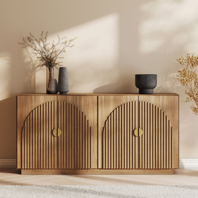 Corbey 64.8" Fluted Buffet Cabinet Symmetrical Arc Accent Sideboard Large Console Table by Ebern Designs