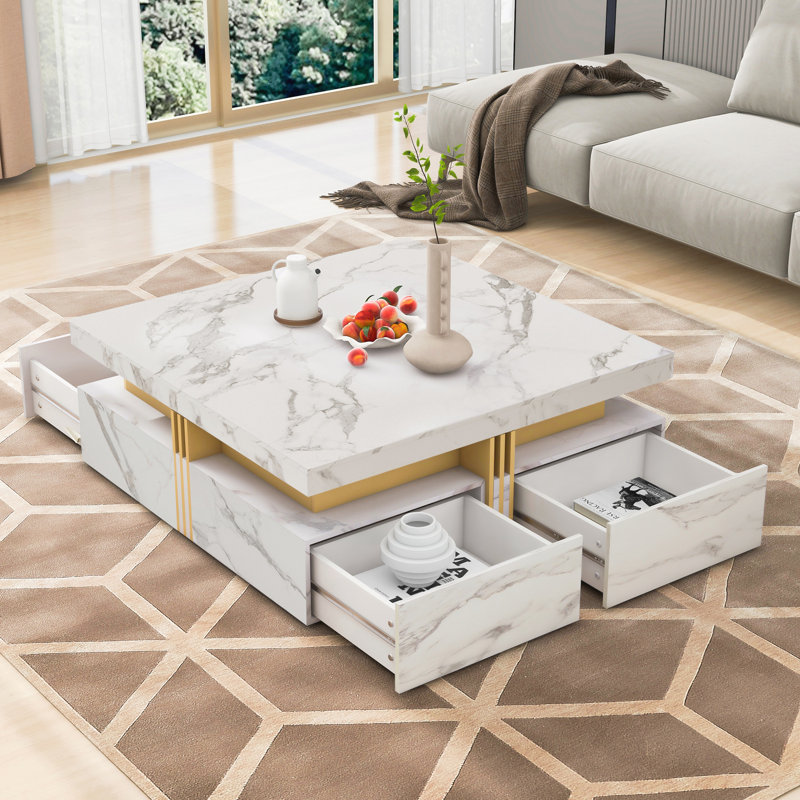 Table basse carrée moderne avec rangement, Blanc