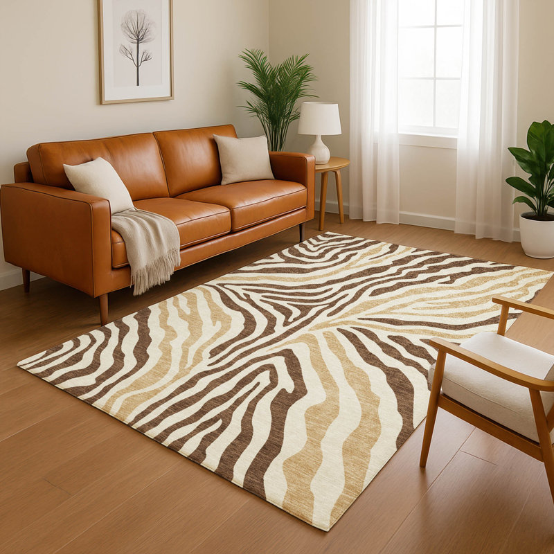 Tapis à imprimé animal de qualité supérieure lavable à la machine Villers, Chocolat, 10 pi x 14 pi