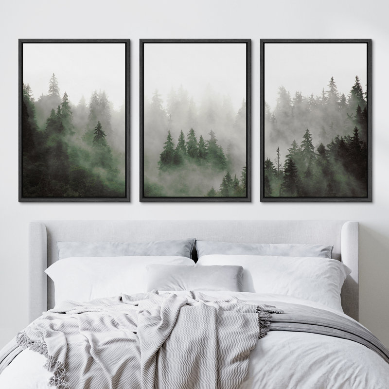 "Misty Forest Landscape" Moody Green Pine Tree, H 36 po x l 24 po, Noir