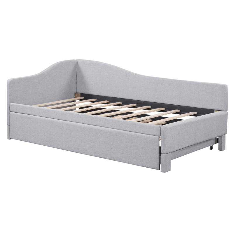 Twin Size Upholstered L-Shaped Upholstered Daybed With Pop Up Trundle, Gray
