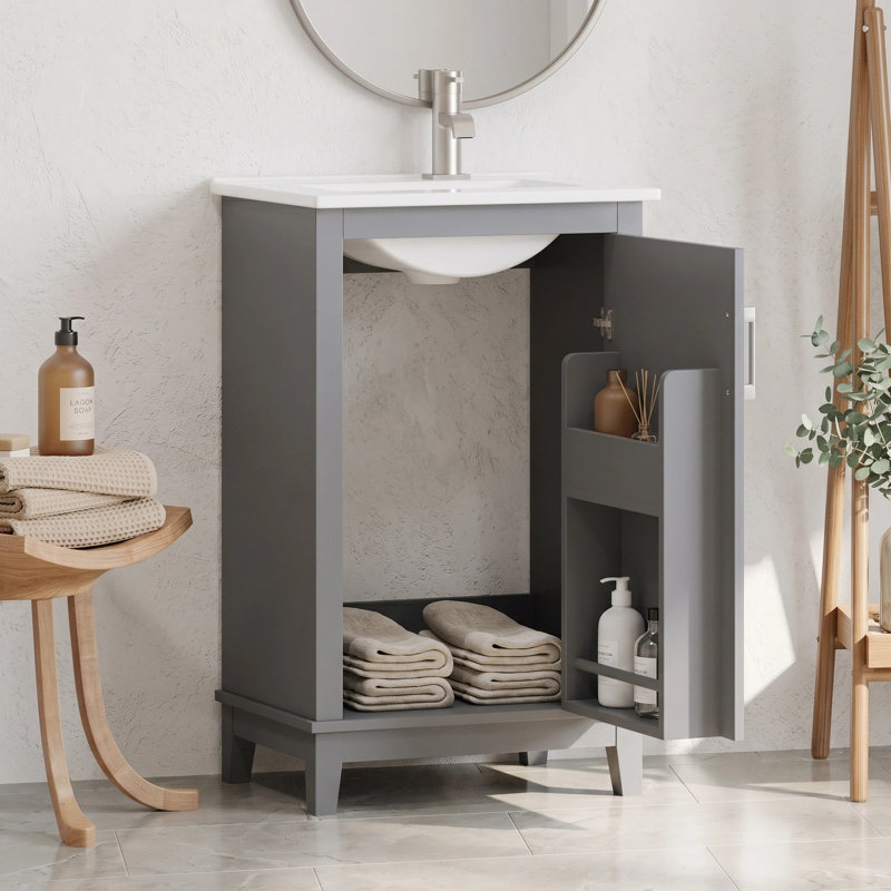 Meuble-lavabo simple 20 po avec plateau Makayla, Gris