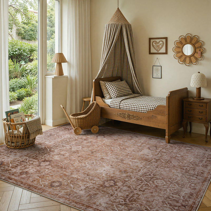 Tapis lavable rétro Tribal Cashmere, Rectangulaire 8 pi x 10 pi
