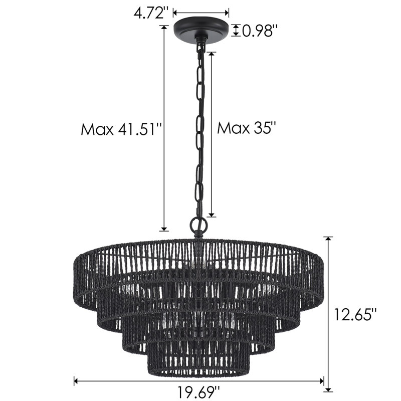 Suzette 6-Lights Hand-Woven Pendant Light 20 Inch, Black
