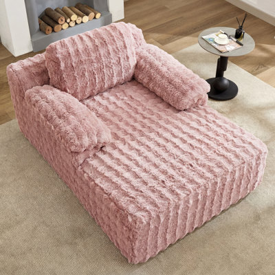 Chaise longue surdimensionnée à compression, fauteuil de lecture moelleux en fausse fourrure, canapé-lit inclinable avec accoudoir large pour le salon, la chambre à coucher (rose)