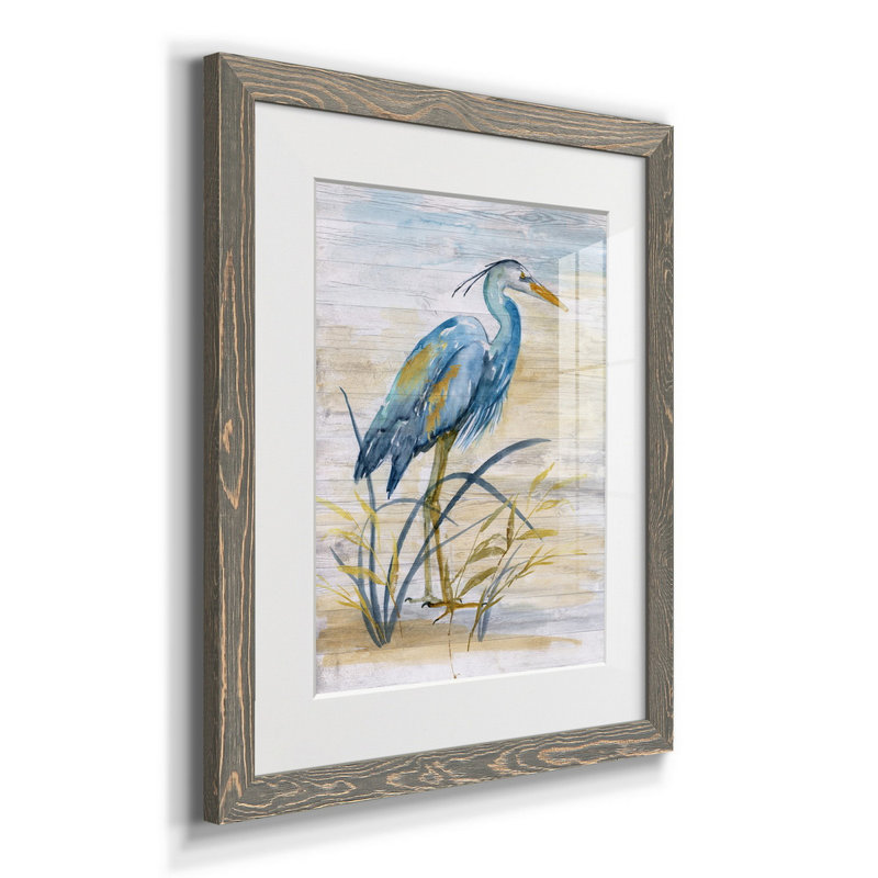 Blue Heron I - reproduction d'art, H 24 po x l 18 po x P 1,5 po, Cadre en papier gris, Blanc