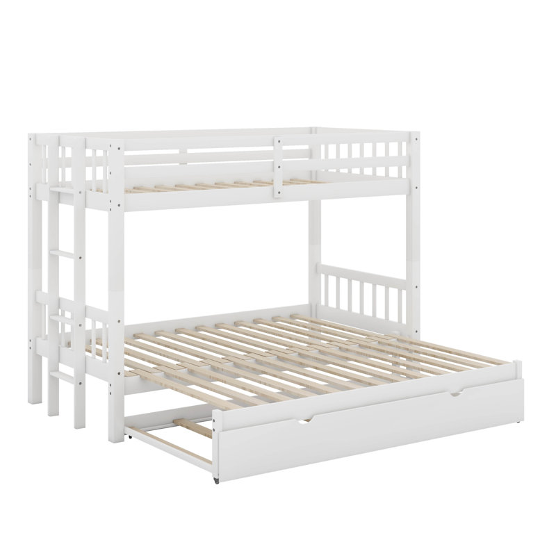 Lit superposé simple au-dessus de simple avec lit gigogne, Blanc