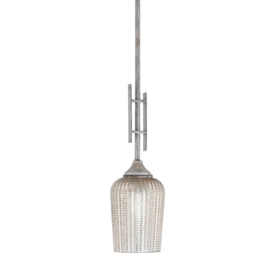 Uptowne Stem Hung Mini Pendant Shown In Aged Silver Finish With 5" Textured Glass