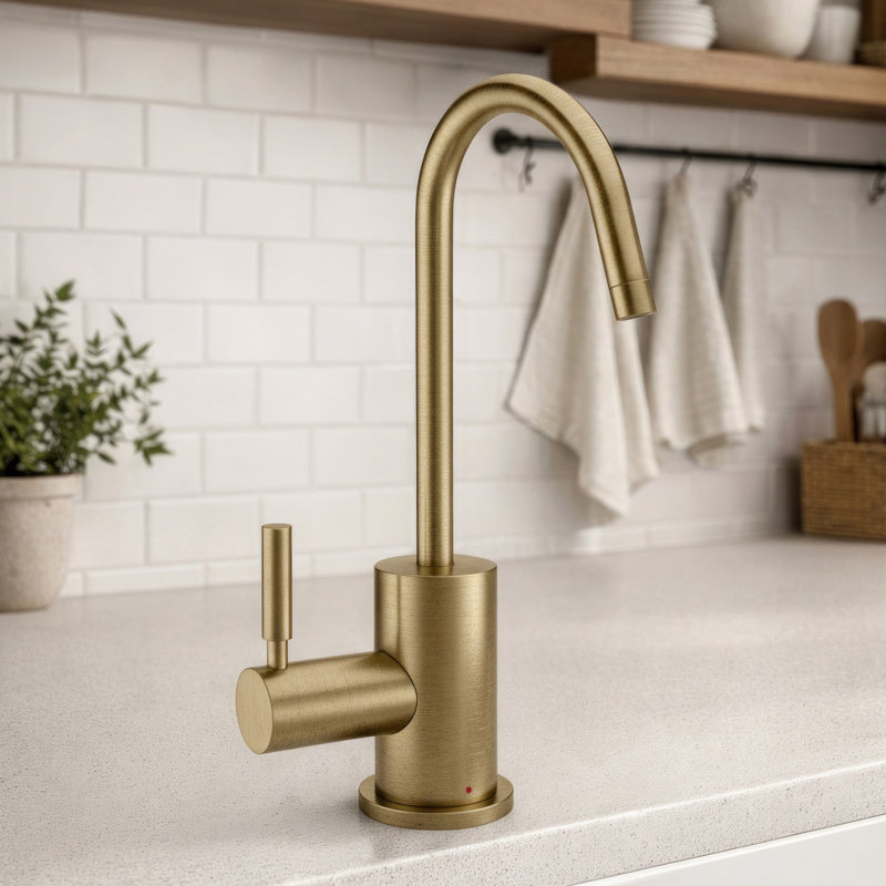 Whitehaus Point of Use Instant Hot Water Drinking Faucet With Gooseneck Swivel Spout, Antique Brass