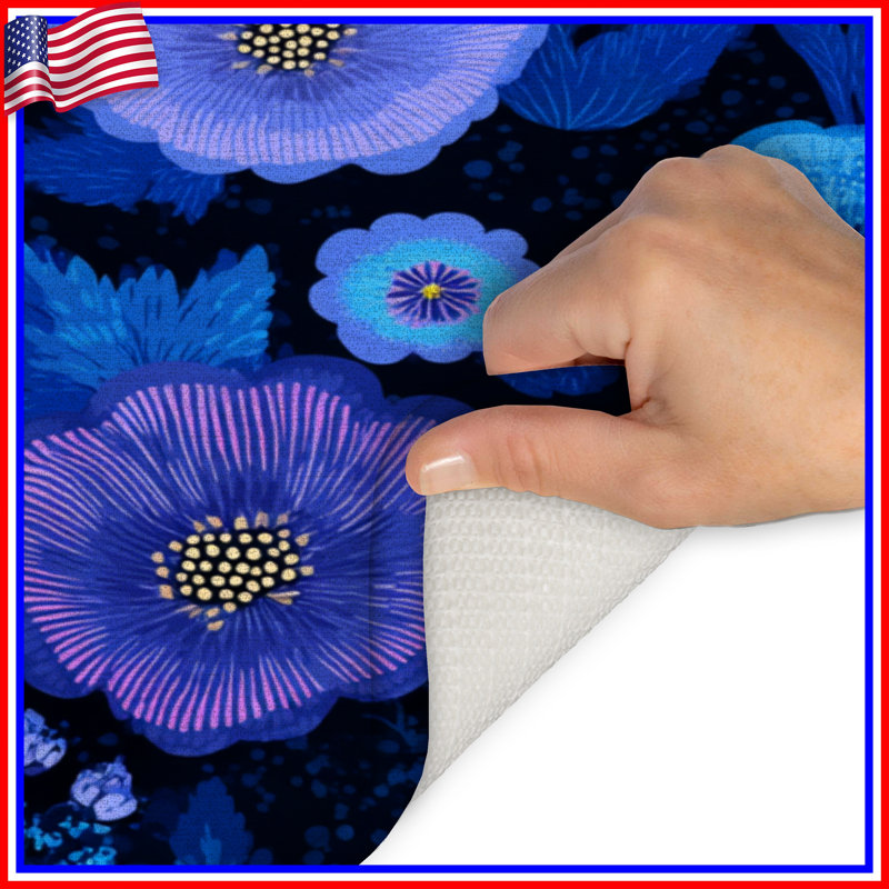 Tapis de bain floral, Simple - L 17 po x l 24 po, Floral bleu 1