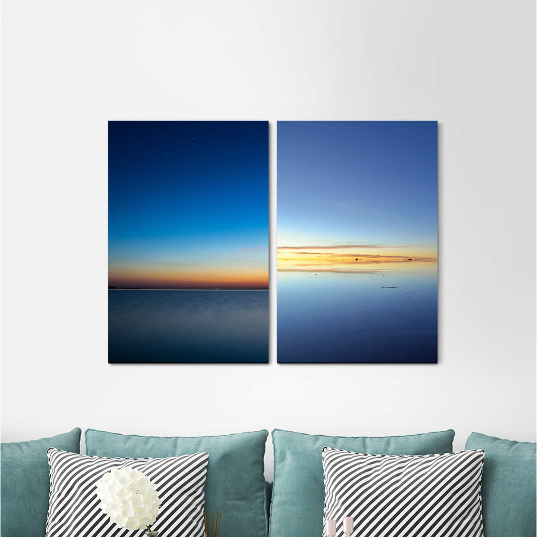 2-tlg. Leinwandbilder-Set Horizon Sea Far Away Evening Red Sunset Relaxing