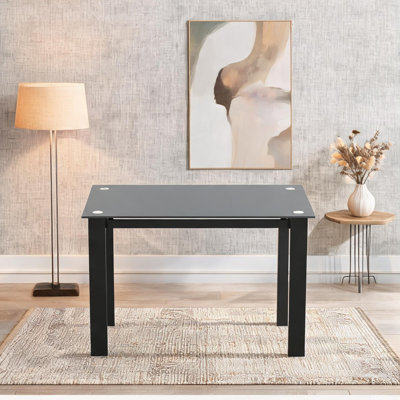 Table de salle à manger rectangulaire en verre au fini noir, surface facile à nettoyer, multi-usage pour la salle à manger et le salon, peut accueillir 4 personnes, 52 x 27,6 pouces