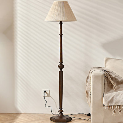Beige + Nut-brown Fabric + Solid Wood Free form Floor Lamps