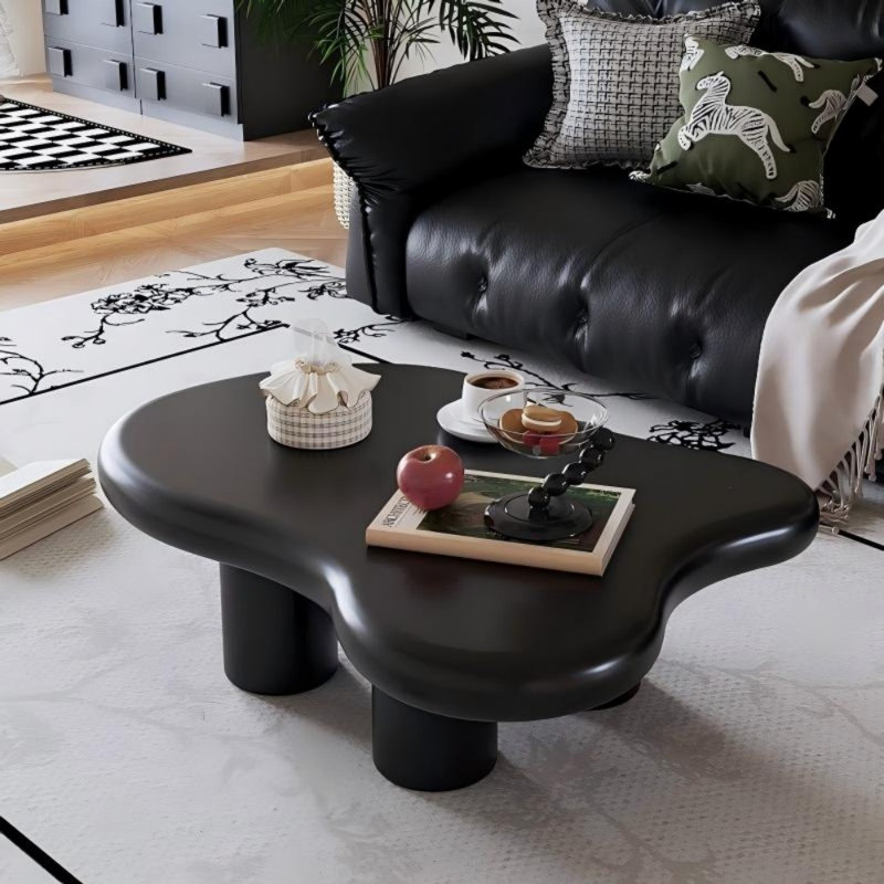 Table d'appoint de salon en bois massif crème à quatre pieds en bois massif de couleur crème de 39,4 pouces Quintavius ​​(avec plateau de 8 cm)