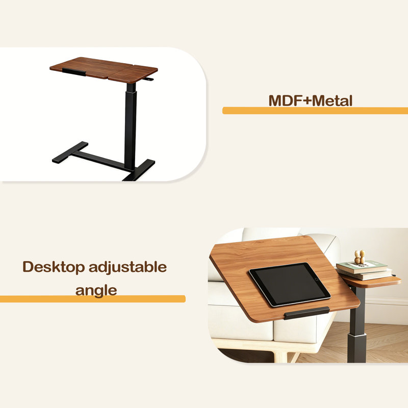 Bureau mobile mobile debout, bureau de chevet sur le lit avec bureau rabattable et 4 roulettes, table d'ordinateur portable réglable en hauteur et en angle, bureau au-dessus du lit portable pour la maison, le bureau, le bureau