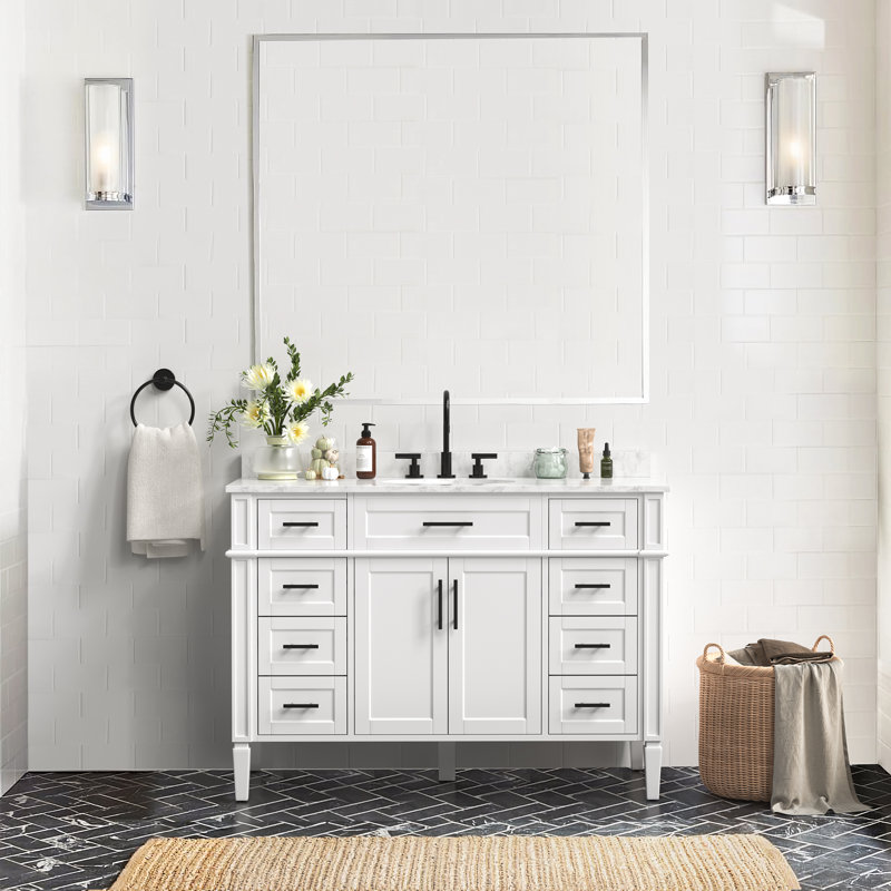 Meuble-lavabo simple 48 po avec plateau en marbre Dayan, Blanc