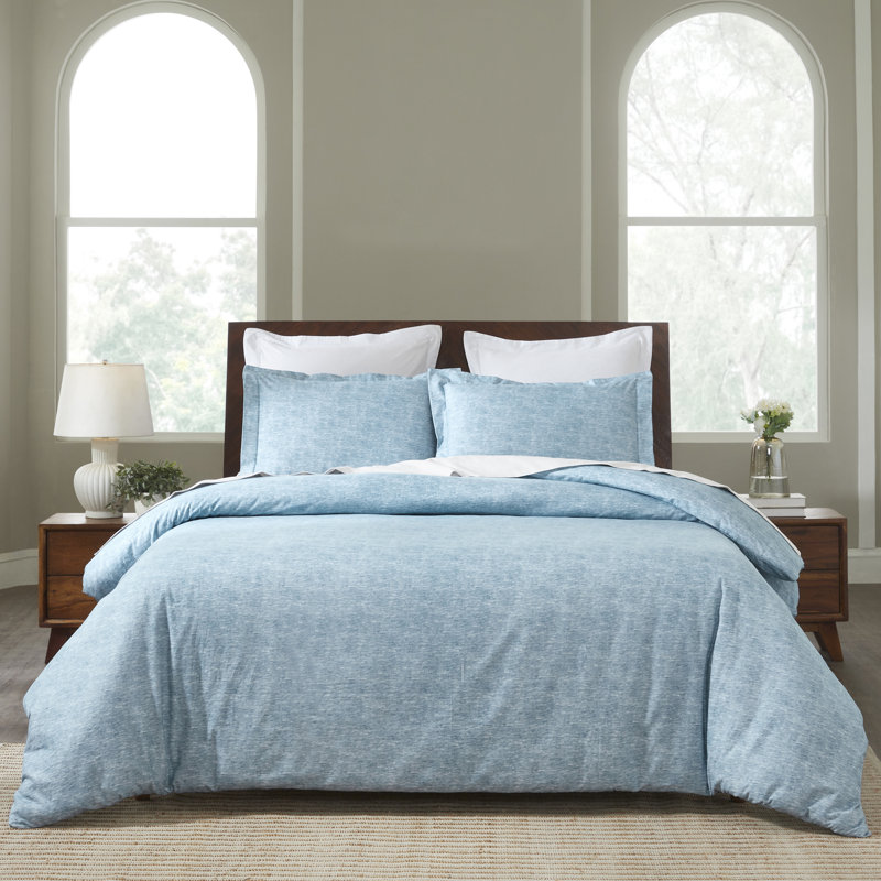 Ensemble de housse de couette chaude à deux tons 100% flanelle de coton Melange, Bleu délavé