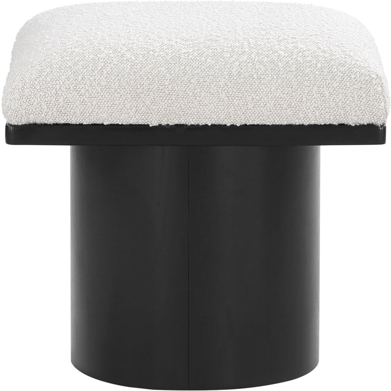 Tabouret de coiffeuse en bois massif Cniejo, Tissu crème bouclé, Noir