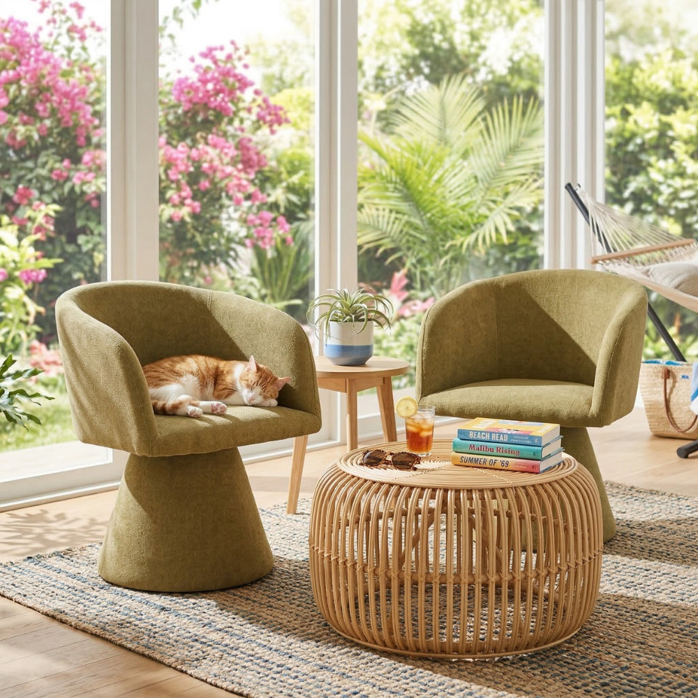 Fawnia Swivel Dining Armchair, Moss Green