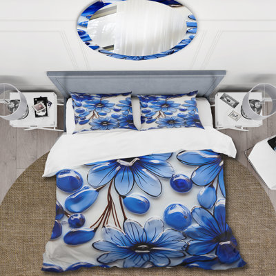 Ensemble de housse de couette Flower Blue Botanical Mosaic I - Abstract Botanicals