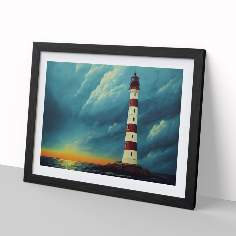 Handsome Lighthouse - Single Picture Frame Print, Black Framed, 25cm H x 34cm W x 2cm D