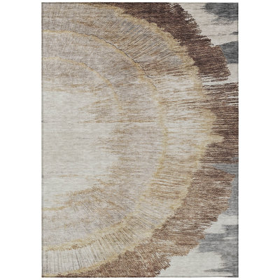 Tapis intérieur lavable abstrait beige et taupe 9 pi x 12 pi brun