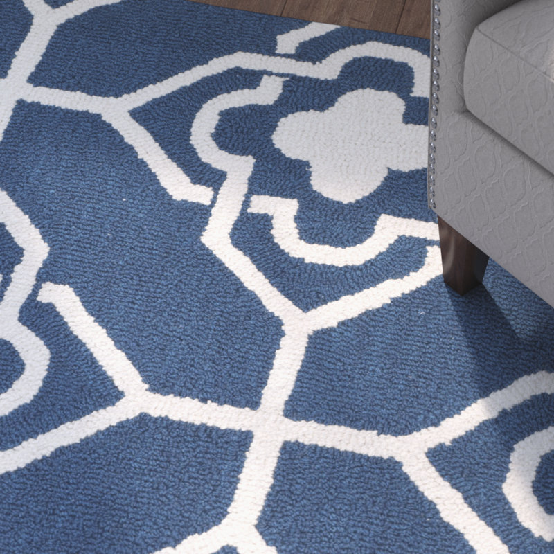 Tapis ivoire / bleu marine crocheté à la main Barbaraa, Tapis de couloir 2 pi 3 po x 8 pi